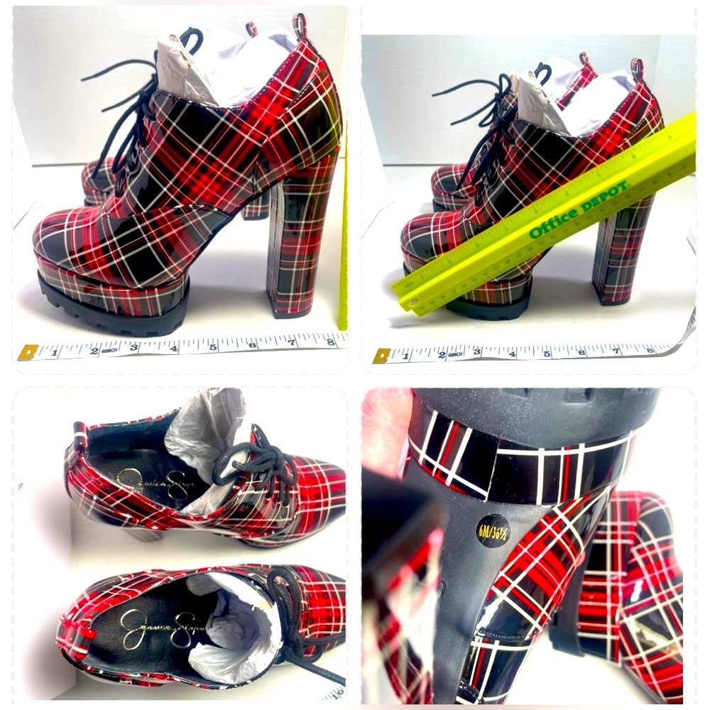 BNIB Jessica Simpson Irella Teagan Red Plaid Patent 5” platform ankle boots 6M - Picture 9 of 16